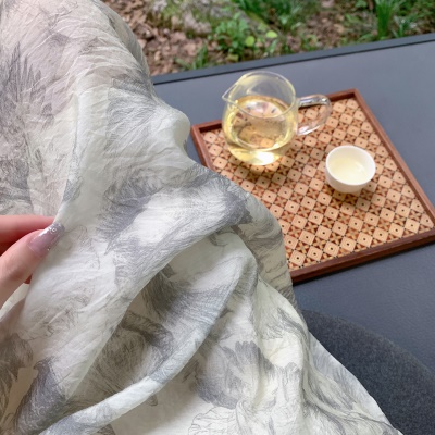 ByYou 温柔风水墨碎花度假风连衣裙夏高级感收腰长款泡泡袖茶歇裙