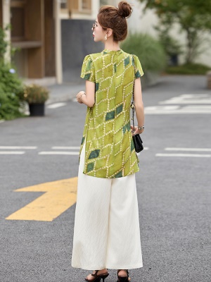 新中式国风贵夫人套装女2025夏季新款高级感旗袍上衣阔腿裤两件套