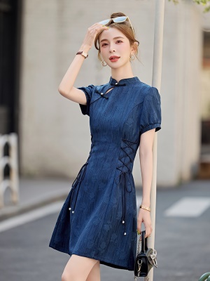 新中式提花收腰连衣裙女2025夏季新款国风气质修身改良旗袍A字裙