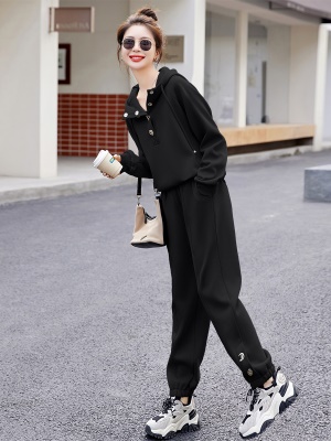 连帽卫衣休闲套装女2025春秋季新款显瘦时髦减龄跑步运动服两件套