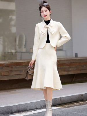 名媛小香风套装女2023秋冬装新款时尚小洋装年会礼服鱼尾裙两件套