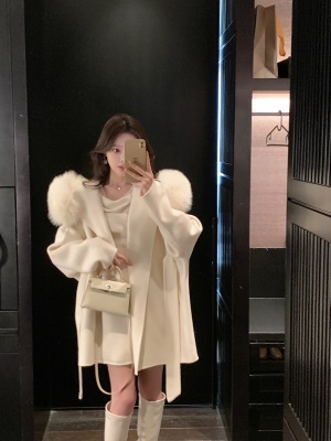 ByYou 秋冬白色马海毛荡领内搭针织连衣裙短款羊毛包臀打底毛衣裙