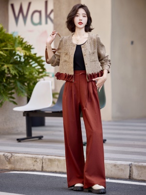 名媛小香风套装女2025秋季新款时髦拼接高端减龄西装阔腿裤两件套