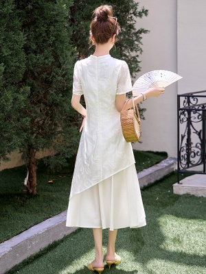 新中式国风改良旗袍连衣裙女2025夏季新款温柔系刺绣不规则鱼尾裙