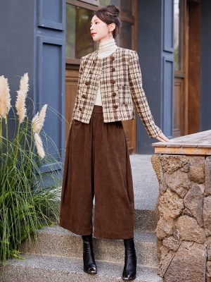 小香风羊毛呢套装女2025秋冬新款高档奢华复古灯芯绒时尚两件套裤