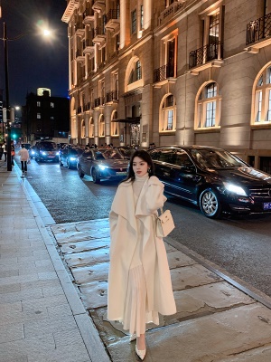 ByYou 秋冬高端兔绒羊毛高领白色针织连衣裙长款显瘦内搭毛衣裙子