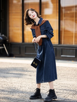 炸街披肩衬衫牛仔连衣裙女2025年春秋季新款减龄高端时尚裙子欧货