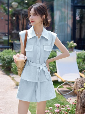 欧货小个子马甲套装女2025夏季新款休闲洋气系带松弛感短裤两件套