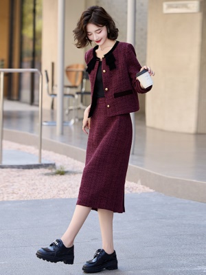 时尚小香风套装女2025秋冬新款名媛喜庆婚宴日常可穿毛呢两件套裙