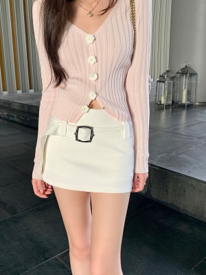 ByYou 夏季新款气质白色高腰包臀西装半身裙热辣美式显瘦a字短裙