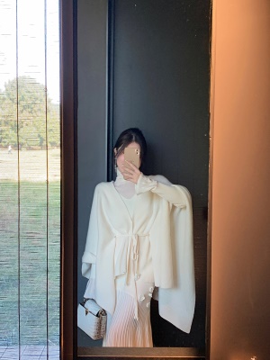 ByYou 秋冬高端兔绒羊毛高领白色针织连衣裙长款显瘦内搭毛衣裙子