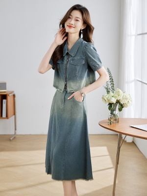 薄款短袖牛仔套装裙女2025夏装新款欧美高端奢华大牌小个子两件套