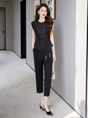 西装时尚套装女2025新款夏装正式场合显高小个子欧货九分裤两件套