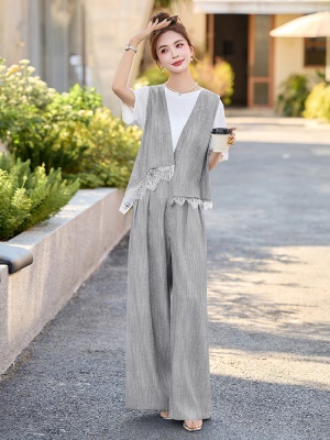 高级设计感亚麻套装女2025夏季新款大气贵夫人时尚薄款马甲三件套