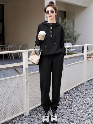 连帽卫衣休闲套装女2025春秋季新款显瘦时髦减龄跑步运动服两件套