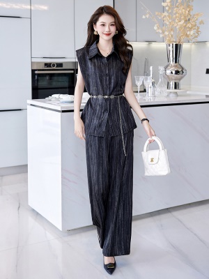 超火高端条纹马甲西装套装女夏2025新款正式场合时尚职业两件套裤