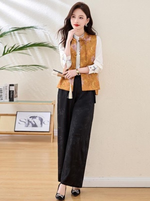 中式国风时尚套装女春季2025新款高级感减龄洋气阔腿裤穿搭一整套