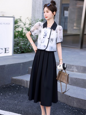 小香风雪纺套装女夏2025新款气质高级感俏皮活泼减龄半身裙三件套