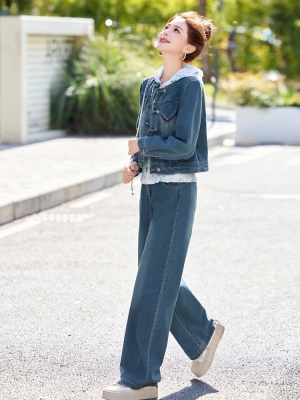 新中式连帽牛仔套装女2025春秋新款时尚高级感国风开春穿搭三件套