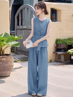 欧货休闲收腰马甲套装女2025夏季新款时尚巨好看洋气阔腿裤两件套