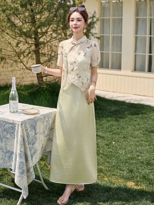 国风罩衫吊带裙套装女2025夏季新款气质印花洋气显瘦新中式两件套