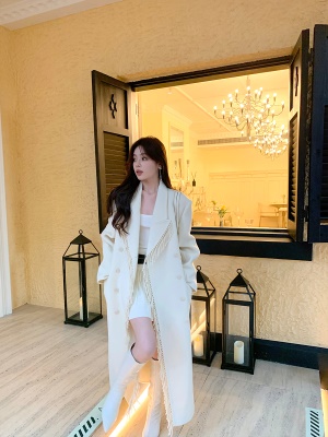 ByYou 秋冬新款时尚气质白色高腰针织半身裙短款显瘦双腰带百褶裙