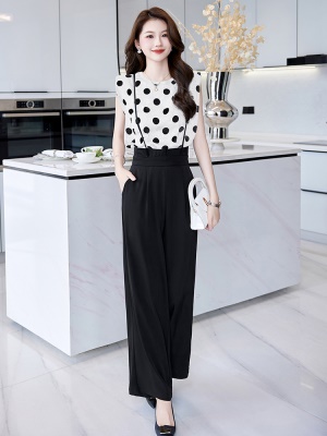 欧货印花T恤炸街套装女2025夏新款吊带阔腿背带裤时尚职业两件套