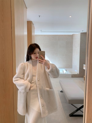 ByYou 春季修身高领羊毛白色针织连衣裙收腰中长款过膝内搭毛衣裙