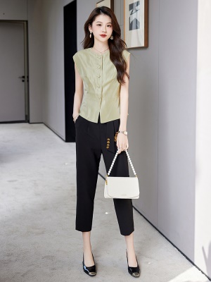西装时尚套装女2025新款夏装正式场合显高小个子欧货九分裤两件套