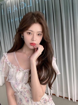 ByYou 夏季新款碎花雪纺连衣裙女设计感荷叶边收腰打揽不规则短裙