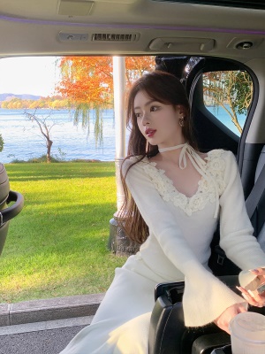 ByYou 冬季兔绒白色高腰a字针织半身裙长款过膝毛衣裙包臀鱼尾裙