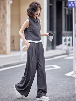 欧货炸街干练套装女2025夏装新款时尚穿搭遮肉高腰阔腿裤两件套潮