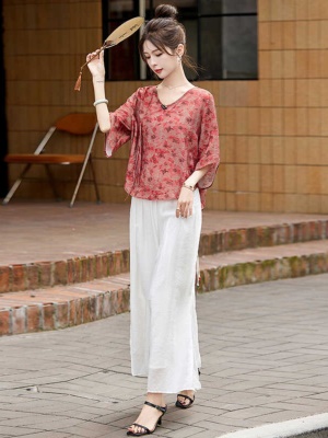 高端棉麻小个子套装女2025夏季新款洋气减龄时尚亚麻阔腿裤两件套