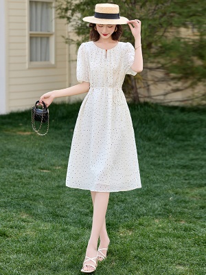 法式波点天丝连衣裙女2025夏季新气质收腰款流行爆款巨好看中长裙