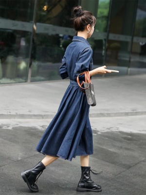 欧货polo领牛仔裙连衣裙女2025春秋新款洋气减龄收腰显瘦高端长裙