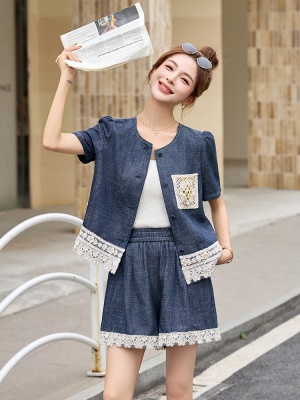 复古港风拼接蕾丝短裤套装女2025夏季新款时尚巨好看小个子两件套