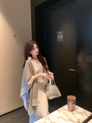 ByYou 春季温柔风马海毛白色针织吊带连衣裙中长款修身显身材裙子