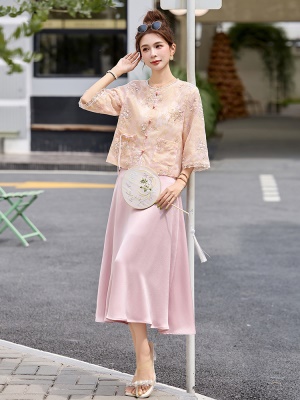 新中式国风年轻洋气套装女夏季2025新款高端刺绣改良旗袍裙两件套