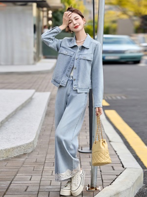 蕾丝花边牛仔两件套女2025春季新款高级感减龄气质漂亮一整套休闲