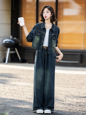 欧货爆款牛仔套装女2025春秋新款干练气质高端工装奢华洋气两件套