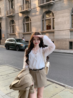 ByYou 秋冬新款卡其色a字西装半身裙百搭高腰显瘦短裙含短裤内衬