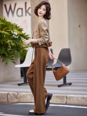 名媛小香风套装女2025秋季新款时髦拼接高端减龄西装阔腿裤两件套