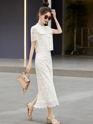 今年流行漂亮套装裙女2025夏装新款小香风蕾丝半身长裙欧货两件套