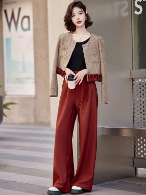 名媛小香风套装女2025秋季新款时髦拼接高端减龄西装阔腿裤两件套