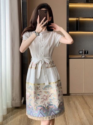 新中式国风白色衬衫连衣裙夏季新款女装高级感气质汉服旗袍马面裙