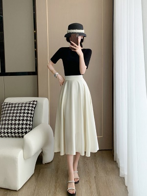 高腰显瘦a字伞裙赫本风御姐套装女夏高端精致醋酸缎面白色半身裙