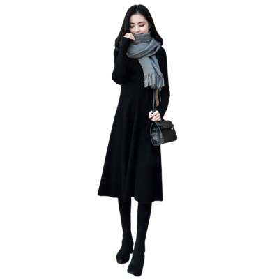 针织连衣裙秋冬2025新款打底小黑裙a字裙配大衣的内搭毛衣长裙子