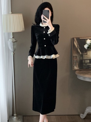 秋季装搭配一整套时髦洋气小香风黑色丝绒半身裙套装女高级感礼服