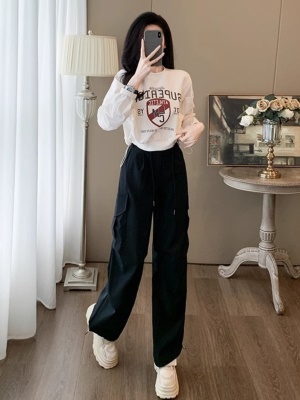 2025春季新款时尚穿搭运动套装女宽松洋气休闲卫衣工装裤两件套潮