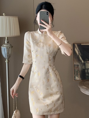 新中式国风高级感连衣裙女装2025新款春季优雅气质礼服收腰旗袍裙